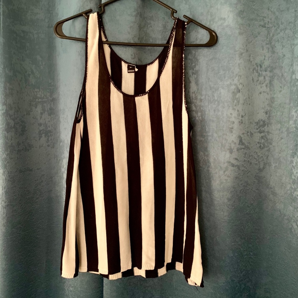 Loose black and white striped tank top.